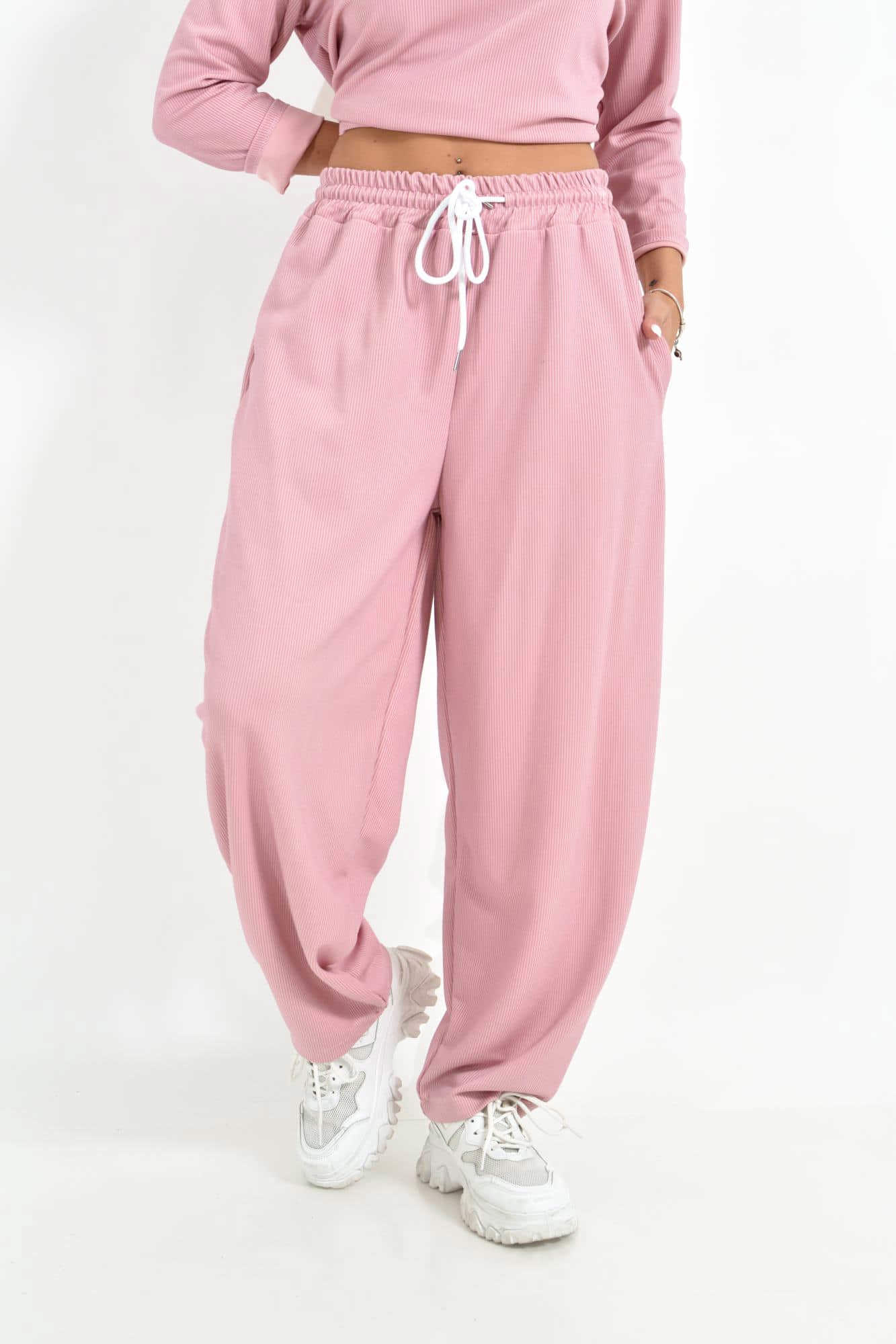 Γυναικείο Φαρδύ Παντελόνι Loungewear με Κορδόνι Σάπιο μήλο 27044
