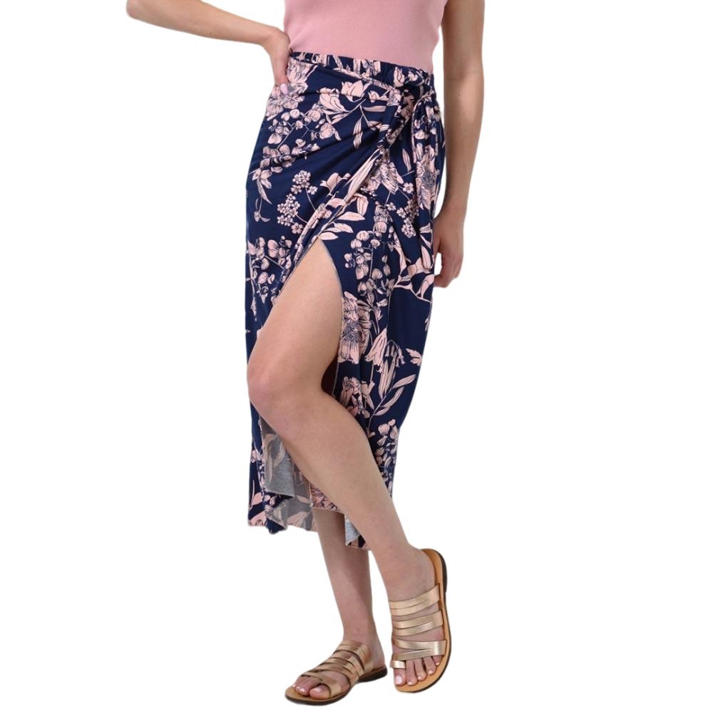 Φλοράλ φούστα με δέσιμο στη μέση Μπλε Σκούρο 24479