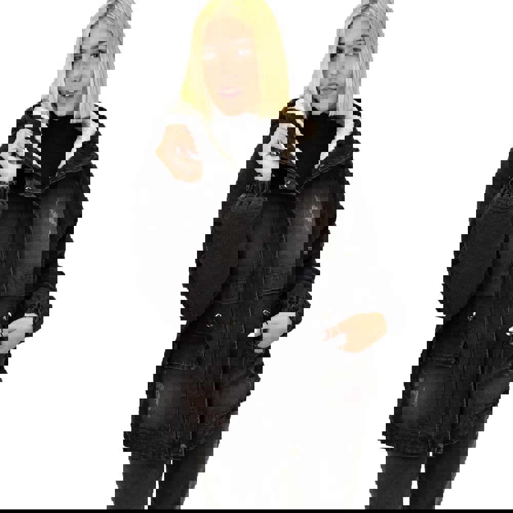 Τζιν παρκά με επένδυση γούνας Μαύρο 17640