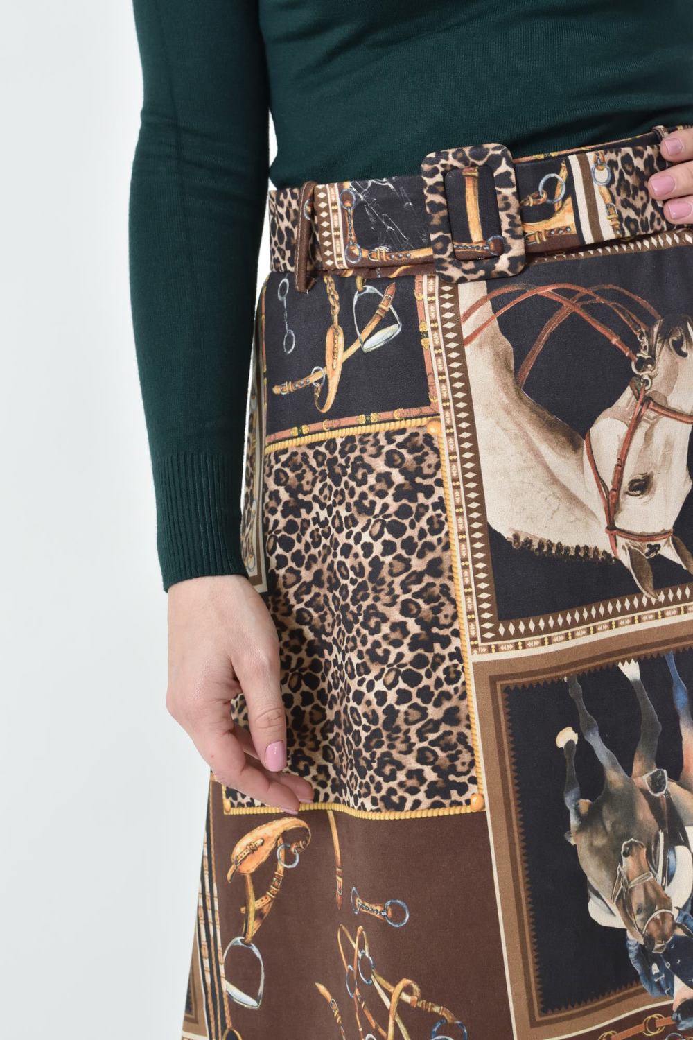 Ψηλόμεση Midi Φούστα Εβαζέ με Ασορτί Ζώνη Μαύρο 27252 φωτογραφία