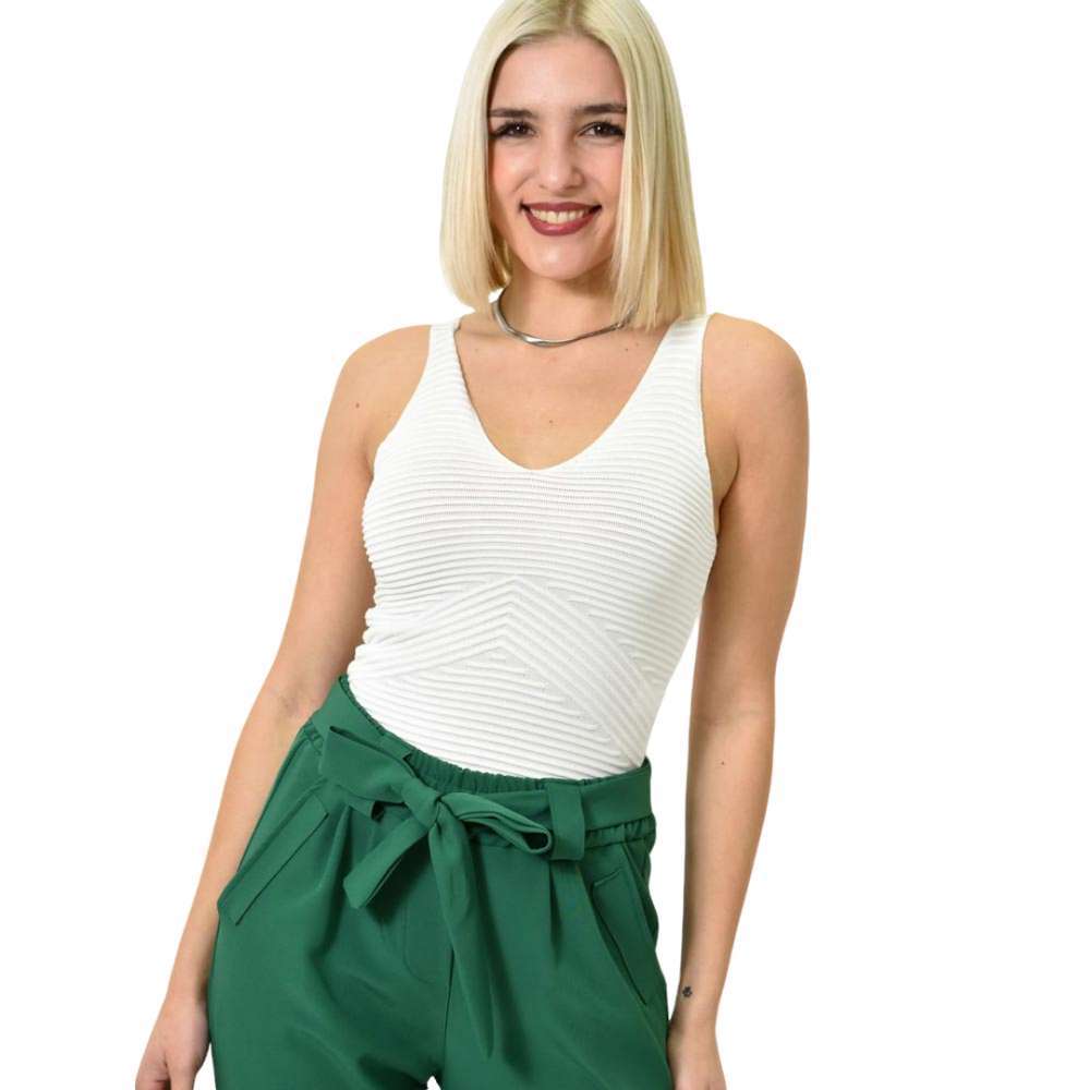 Γυναικείο πλεκτό τοπ με ανάγλυφο σχέδιο Λευκό 23217